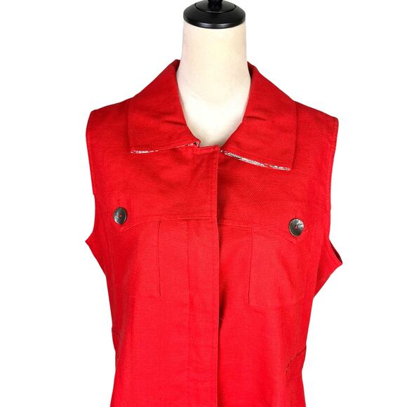 Coldwater Creek Bright Red Sleeveless Collared Button Front Woven Layering Vest - Picture 2 of 11